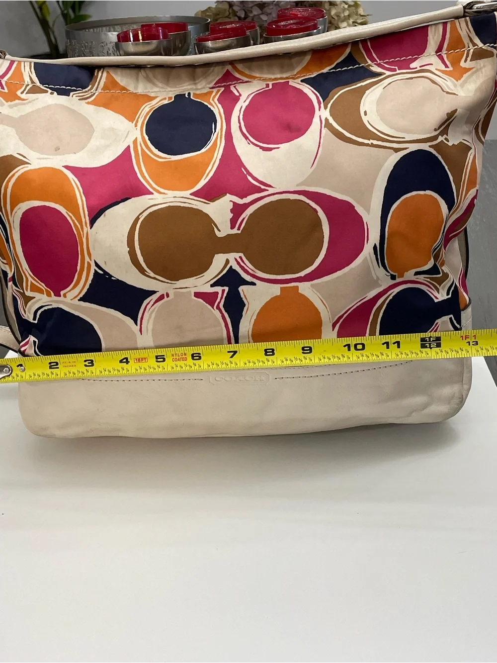 Coach Signature Print Nylon Leather Crossbody Messenger Bag Multicolor